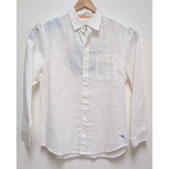 Tommy Bahama Shirt Sz M Destination Breezer Newport Beach White Linen Long Sleve - Picture 2 of 11